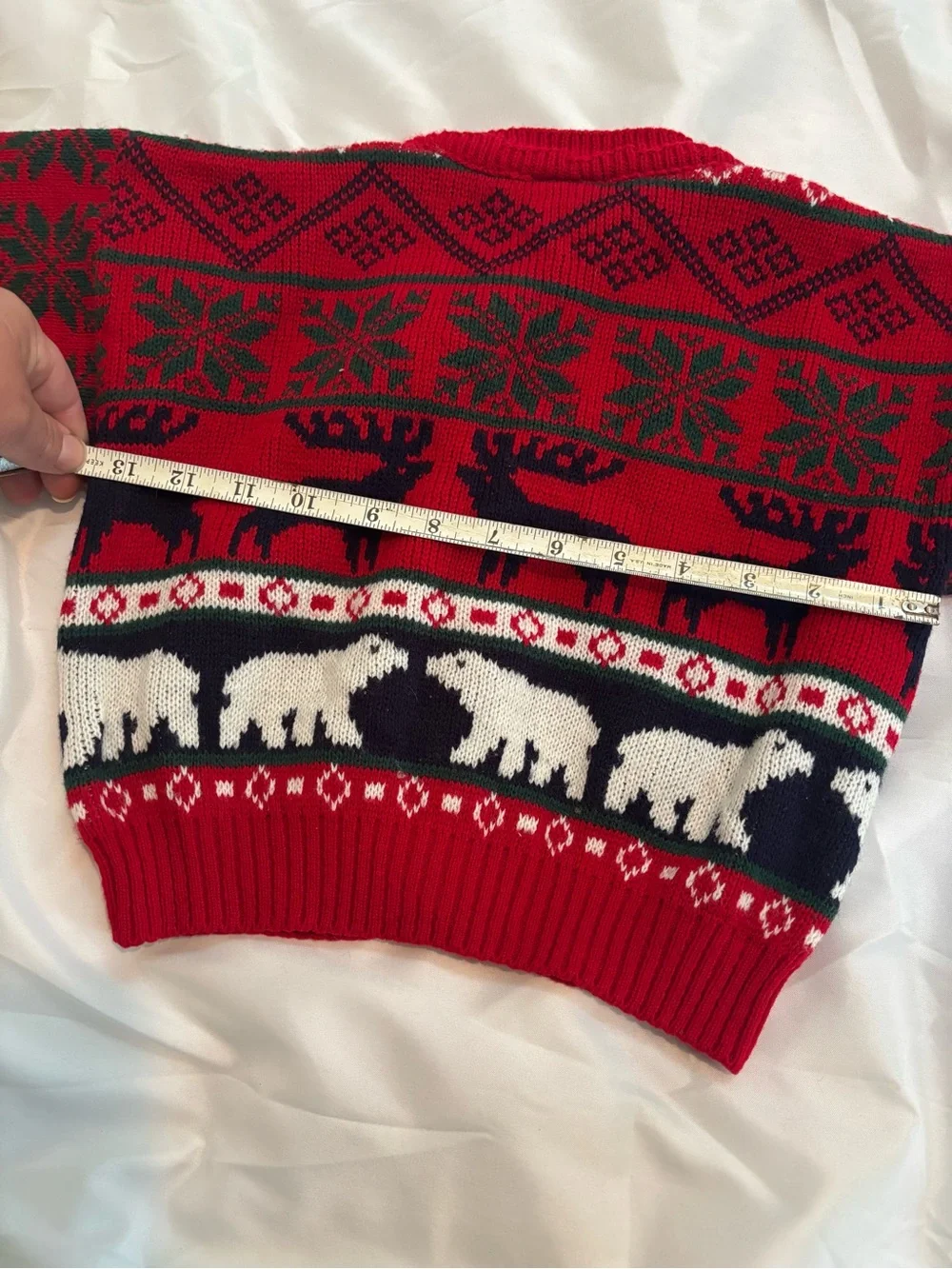 Vintage okie dokie Red and Navy Holiday Knit Cardigan with Animal Motif 3t boy
